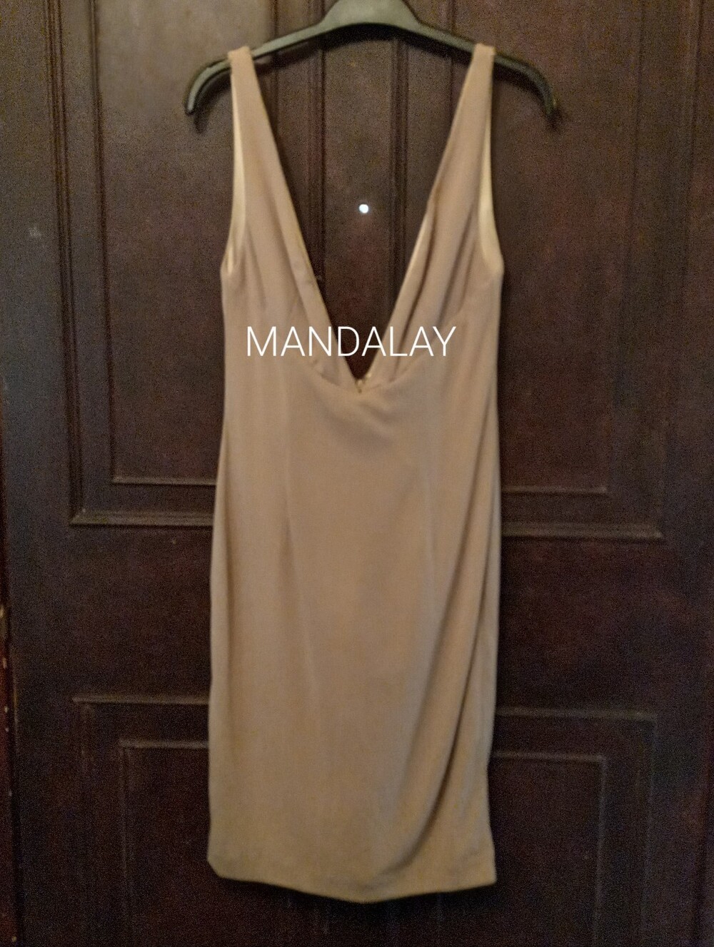 Mandalay Deep Double Plunging V Sleeveless Cocktail Dress in Nude